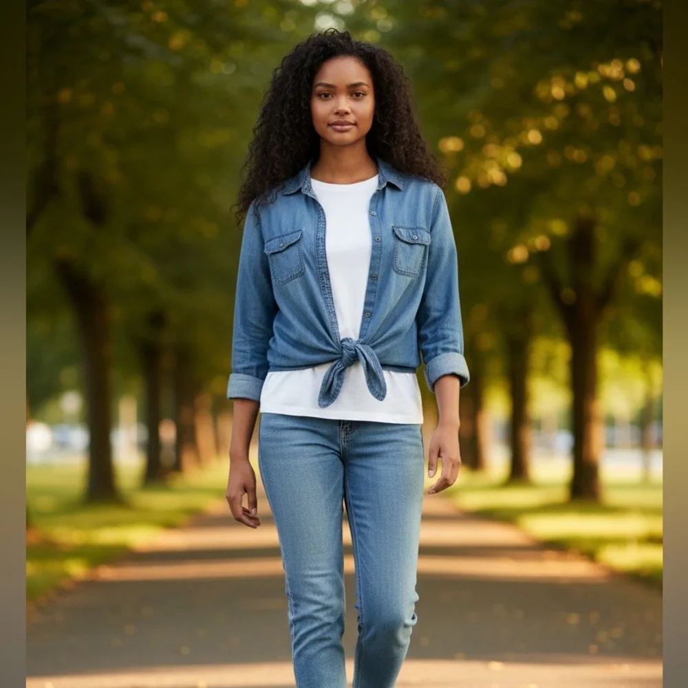 Vintage style St. John's Bay Classic Blue Denim Shirt - Picture 5 of 6